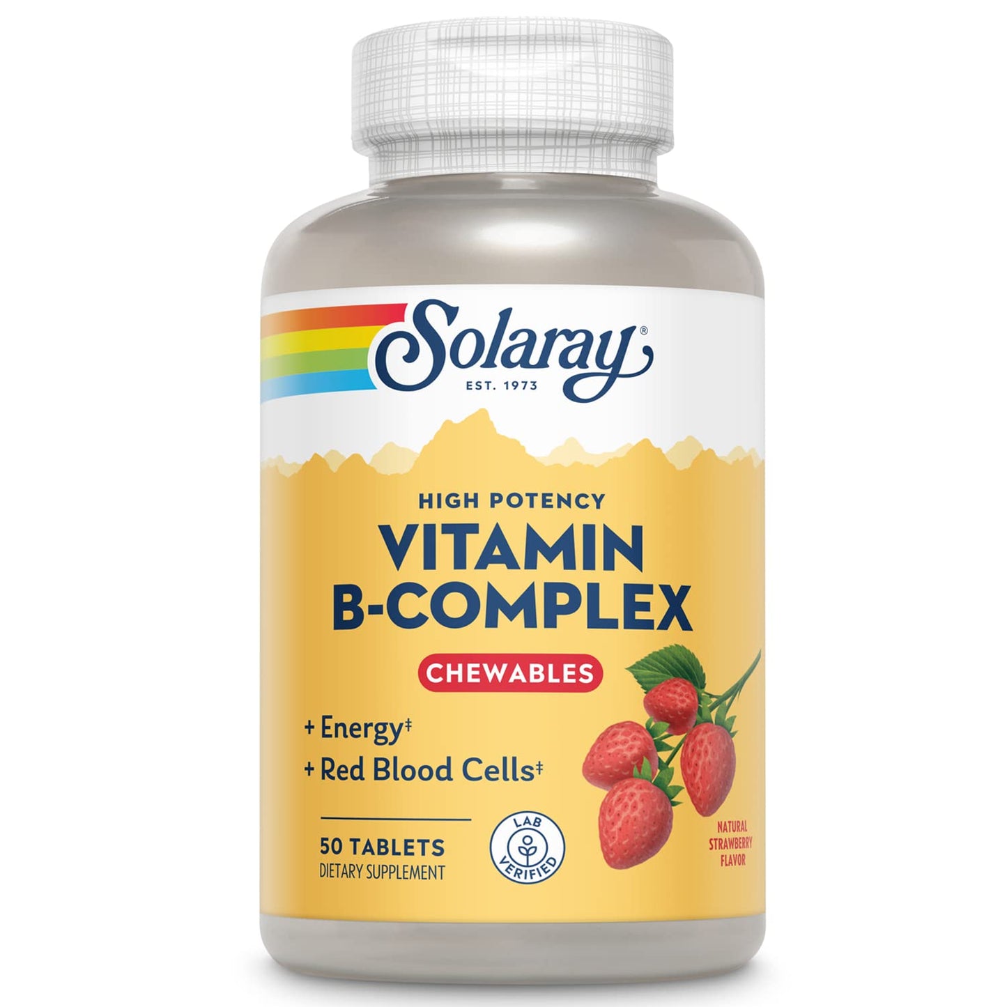 Solaray Vitamin B-Complex Chewables - Strawberry | Energy, Red Blood Cell Support & Metabolism - 50 Tablets