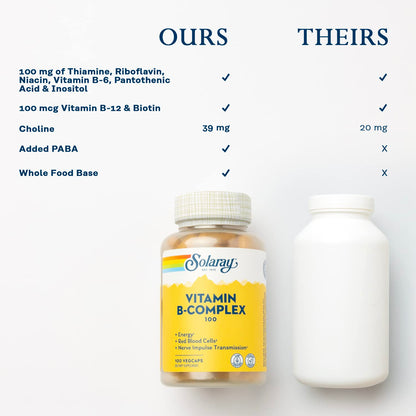 SOLARAY Vitamin B Complex – Healthy Energy, Immune & Nerve Support | Vegan 100 VegCaps