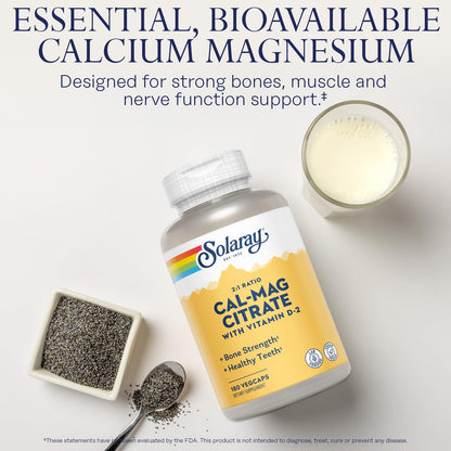 Solaray Calcium Magnesium Citrate 2:1 with Vitamin D2 – Vegan, 60-Day Guarantee