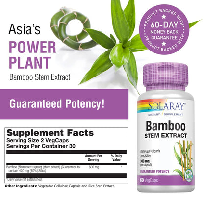 SOLARAY Bamboo Stem Extract 600mg | Hair, Skin, Nails, Bones & Connective Tissue Support | Non-GMO, Vegan & Lab Verified | 60 VegCaps
