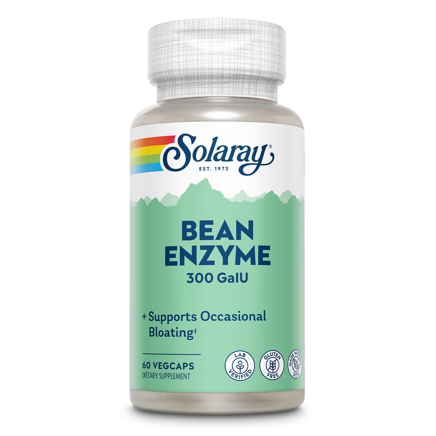 SOLARAY Bean Enzyme 300 GalU Alpha-Galactosidase – Digestive Enzymes for Bloating Relief, 60 VegCaps