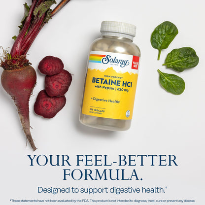 Solaray Betaine HCL with Pepsin – Digestive Enzymes for Gut Health | 60-Day Guarantee