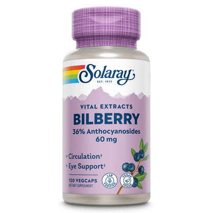 SOLARAY Bilberry Berry Extract 60 mg per Capsule | Vision & Circulation Support | 120 VegCaps