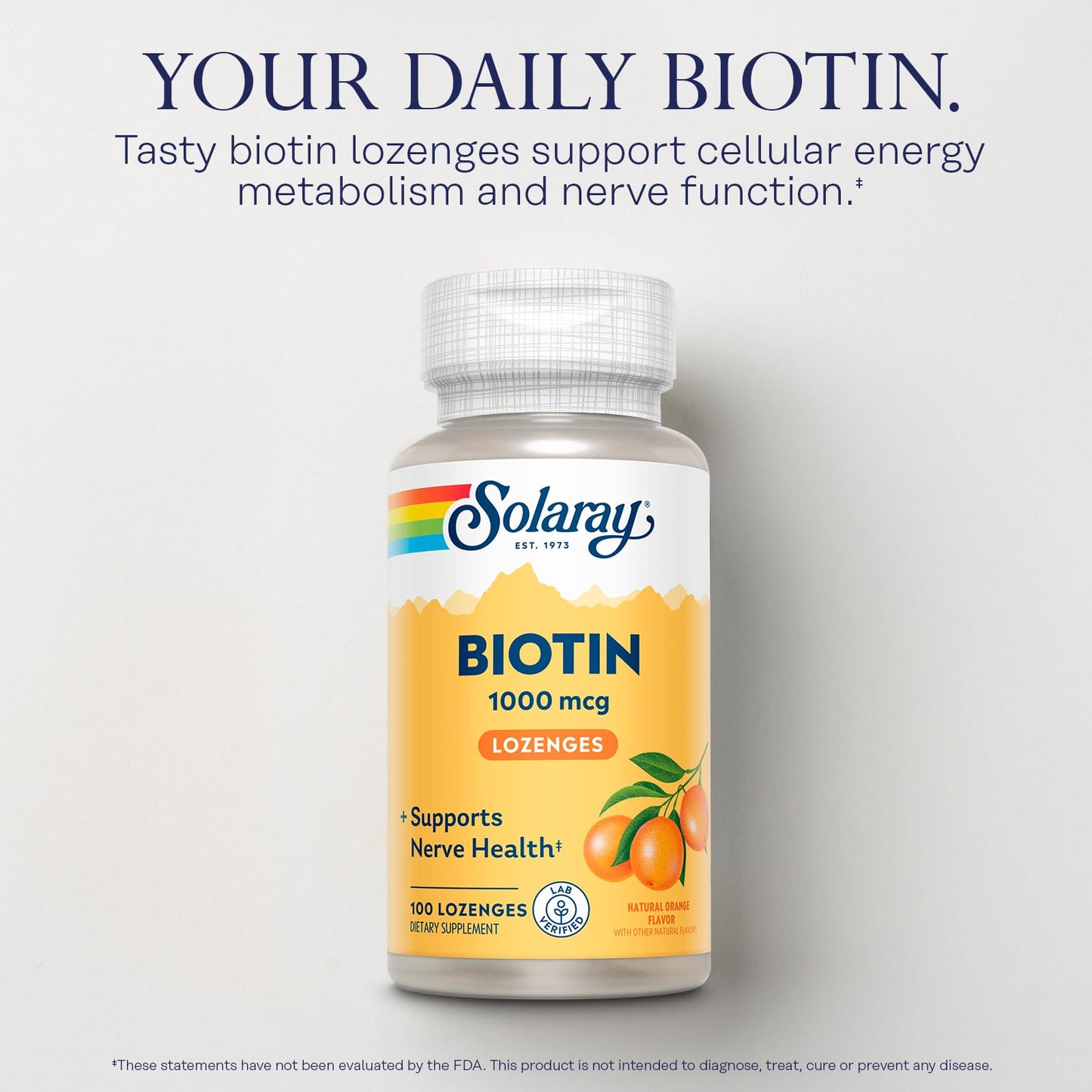 SOLARAY Biotin 1000mcg Lozenges – Vitamin B7 with Vitamin A, Orange Flavor | 60-Day Guarantee, 100 Servings