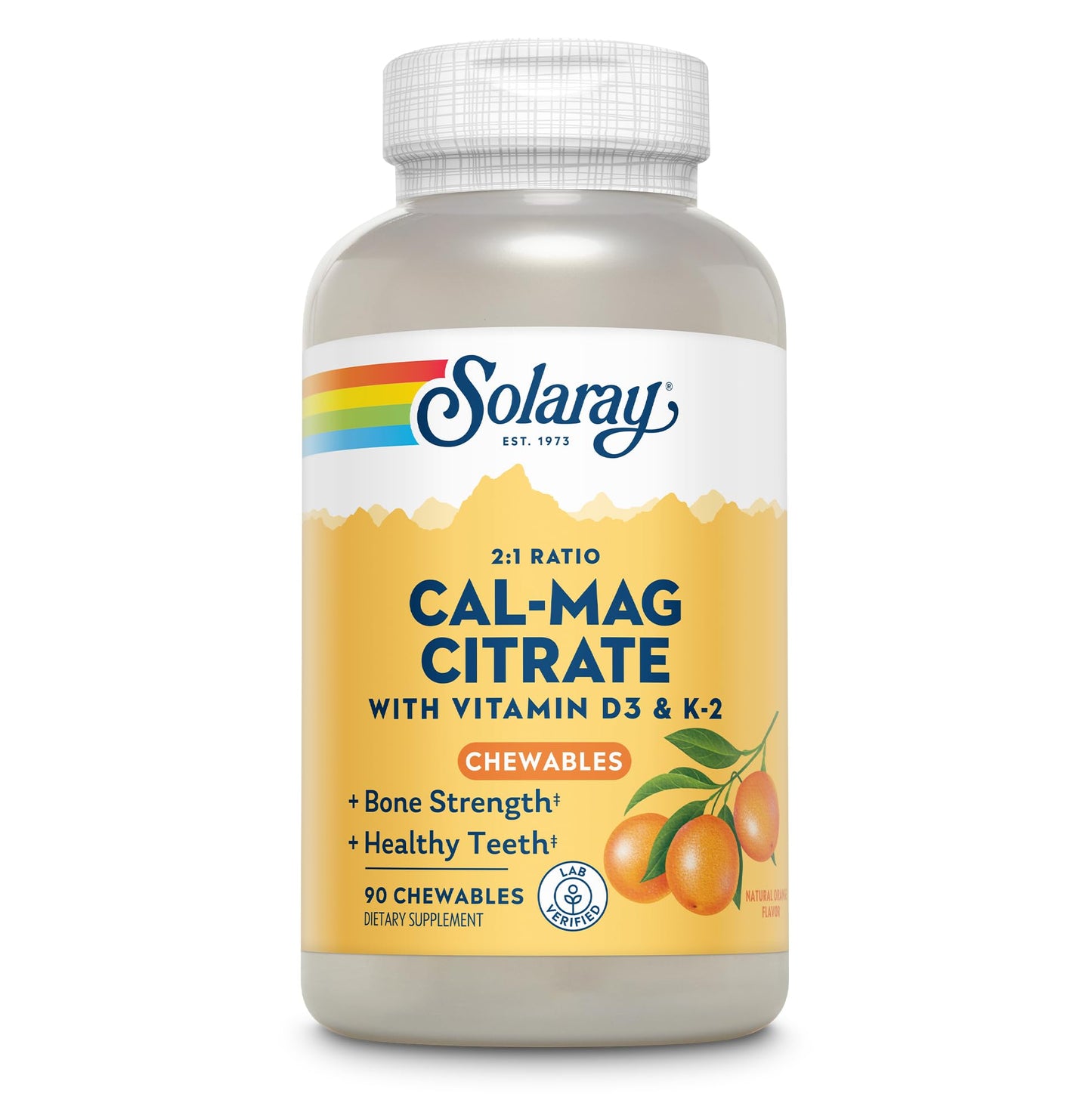 Solaray Cal-Mag Citrate Plus D-3 & K-2 Orange Chewables - 90 Count