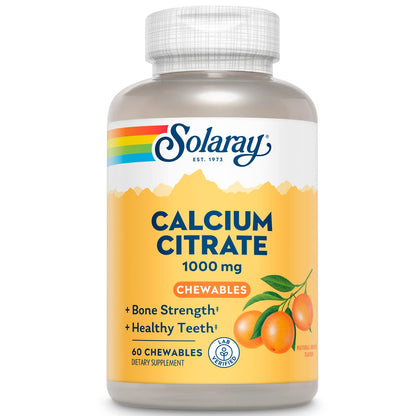 Solaray Calcium Citrate 1000 mg | Chelated Calcium for Bones, Teeth, Nerves & Heart (60 Chewables)