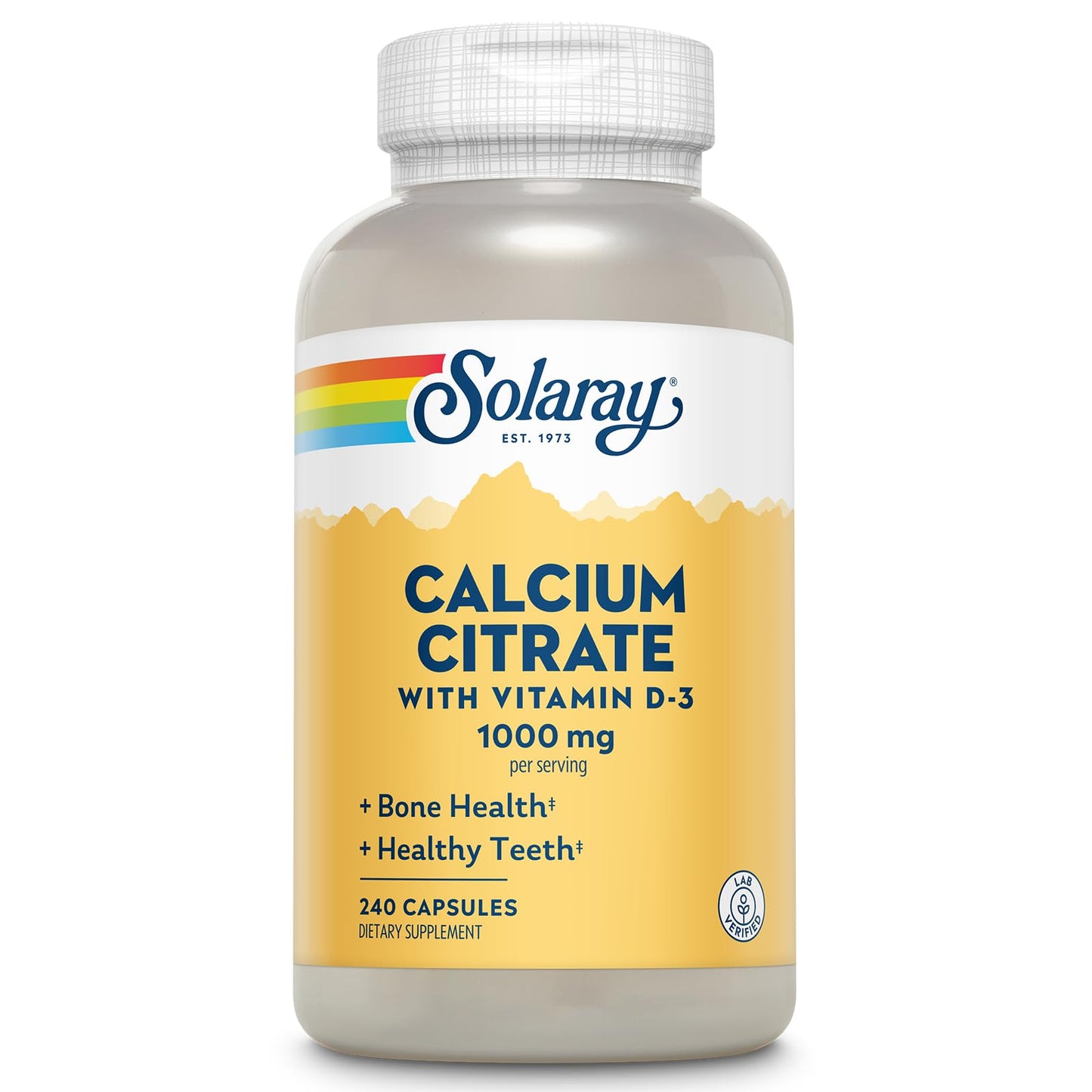 Solaray Calcium Citrate 1000mg with Vitamin D3 | Bones, Teeth, Heart & Nerve Support | 60 Servings
