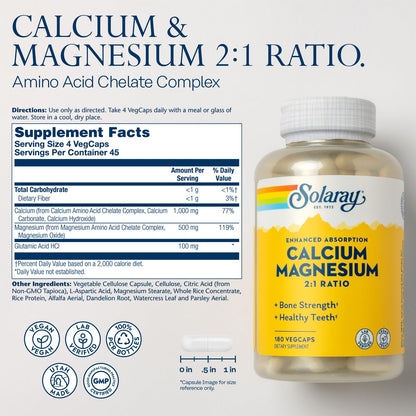 SOLARAY Calcium Magnesium Supplement – 2:1 Calcium Magnesium for Bone Health – Vegan, High Absorption