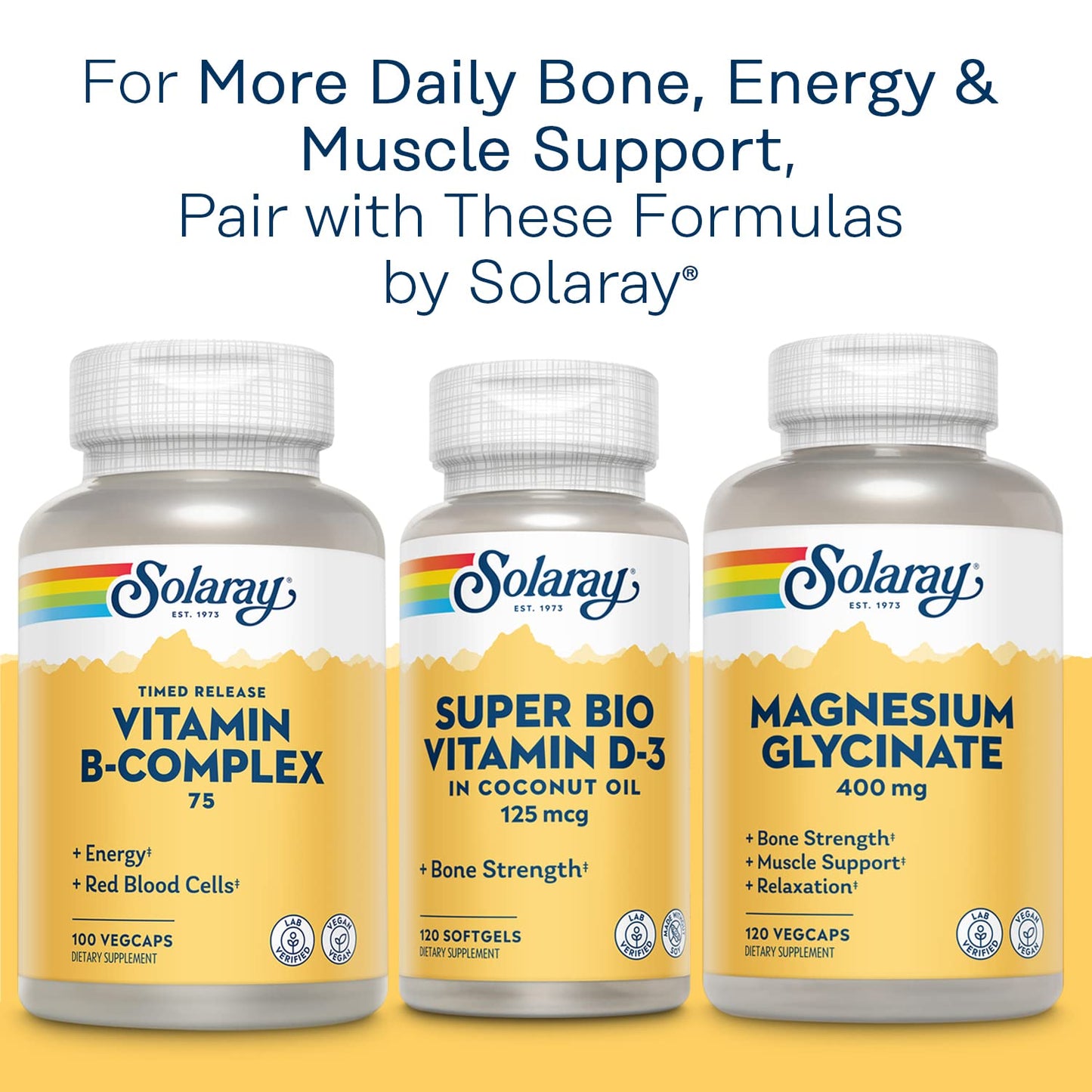 SOLARAY Calcium Magnesium Citrate w/Vitamin D3 K2 | Cal Mag 2:1