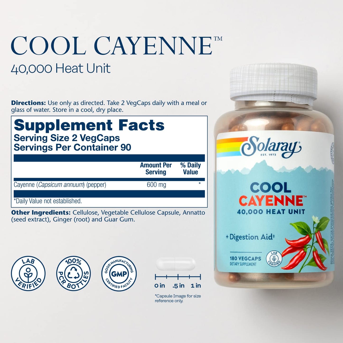 SOLARAY Cayenne Pepper 40,000 HU – Digestion Support, Lab Verified