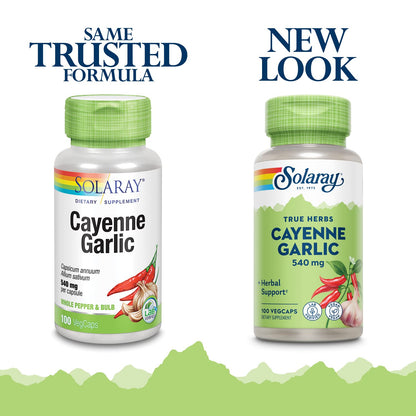 SOLARAY Cayenne Garlic 540 mg – Cayenne Pepper & Garlic Supplement, 40,000 HU | Vegan, Non-GMO, 60-Day Guarantee