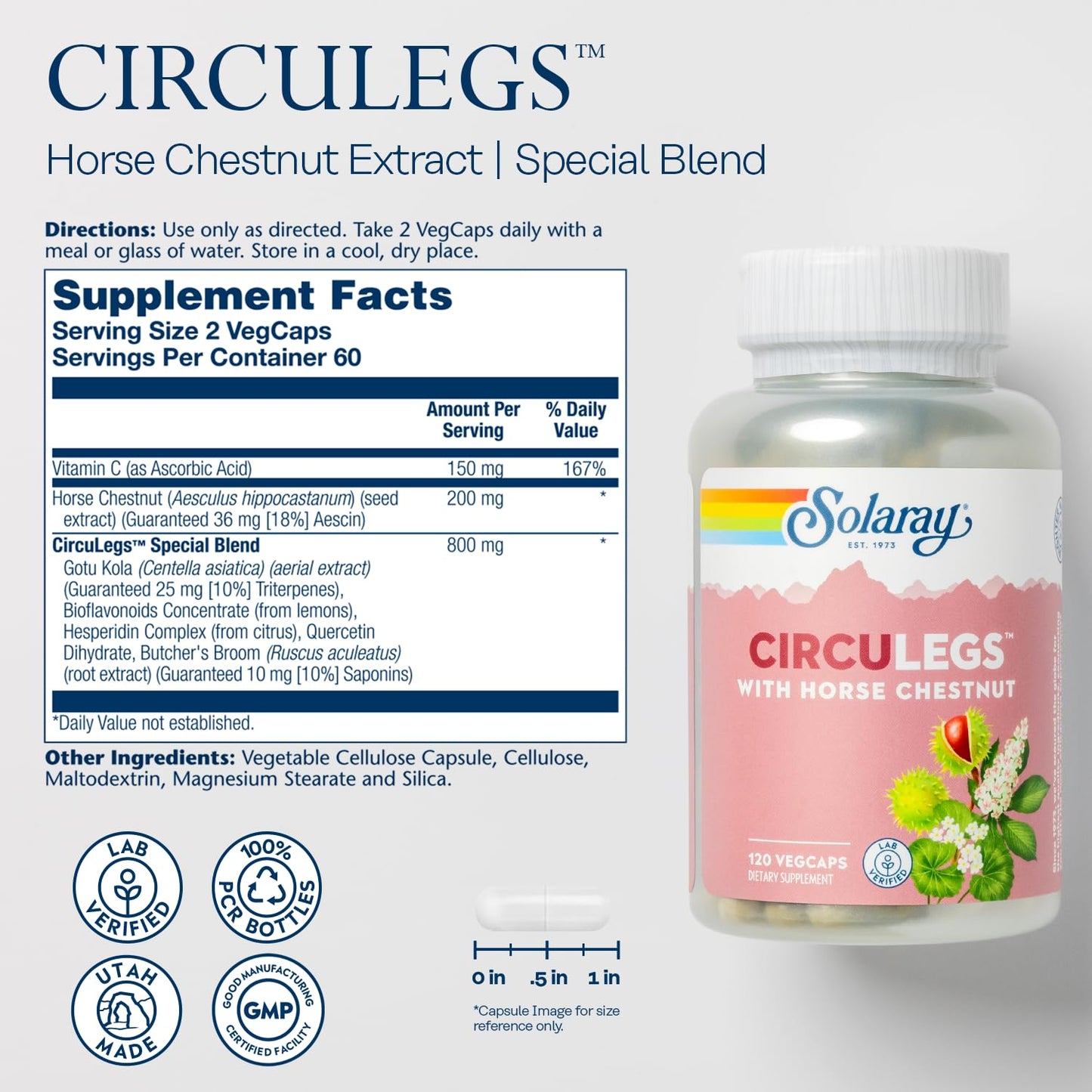 SOLARAY CircuLegs – Vein Support with Horse Chestnut, Gotu Kola & Butcher's Broom