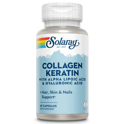 SOLARAY Collagen Keratin with Alpha Lipoic Acid & Hyaluronic Acid – Type I, II & III Collagen Pills for Hair, Skin, Nails & Joint Health | 60 Capsules