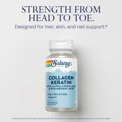 SOLARAY Collagen Keratin with Alpha Lipoic Acid & Hyaluronic Acid – Type I, II & III Collagen Pills for Hair, Skin, Nails & Joint Health | 60 Capsules