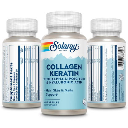 SOLARAY Collagen Keratin with Alpha Lipoic Acid & Hyaluronic Acid – Type I, II & III Collagen Pills for Hair, Skin, Nails & Joint Health | 60 Capsules