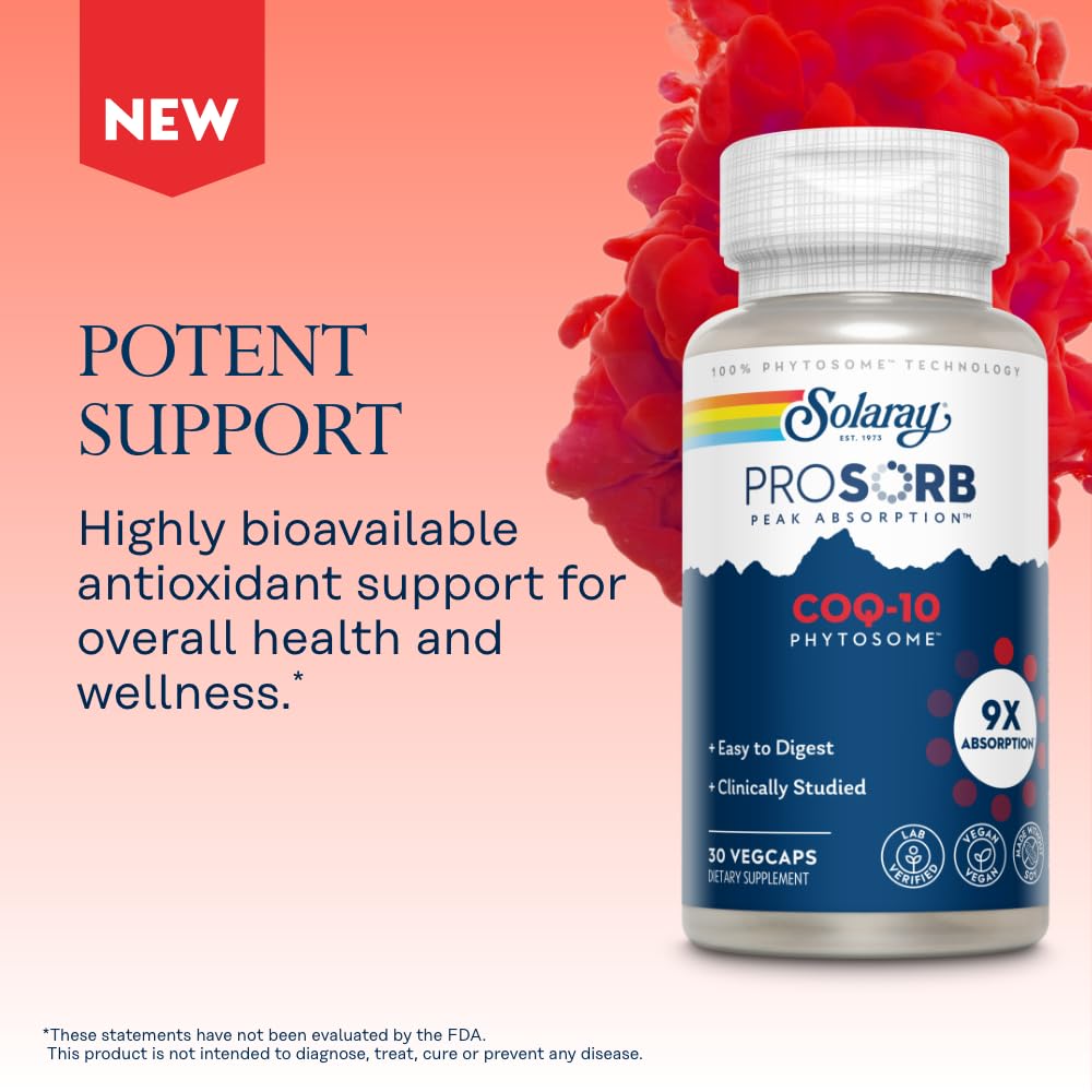 SOLARAY CoQ-10 Phytosome 200mg – 9X Absorption, Vegan, Soy-Free | 60-Day Guarantee | 30 Servings