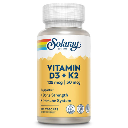 SOLARAY Vitamin D3 K2 – 5000 IU D3, 50 mcg MK7 | Bone Health & Immune Support