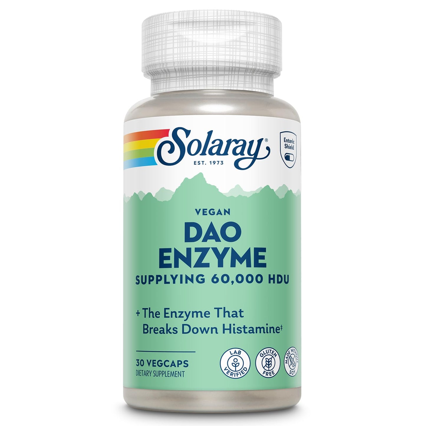 SOLARAY DAO Enzyme – Digestive Enzyme (60,000 HDU) – 30 Servings, Vegan & Gluten Free | Lab Verified