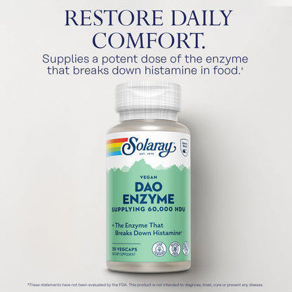 SOLARAY DAO Enzyme – Digestive Enzyme (60,000 HDU) – 30 Servings, Vegan & Gluten Free | Lab Verified