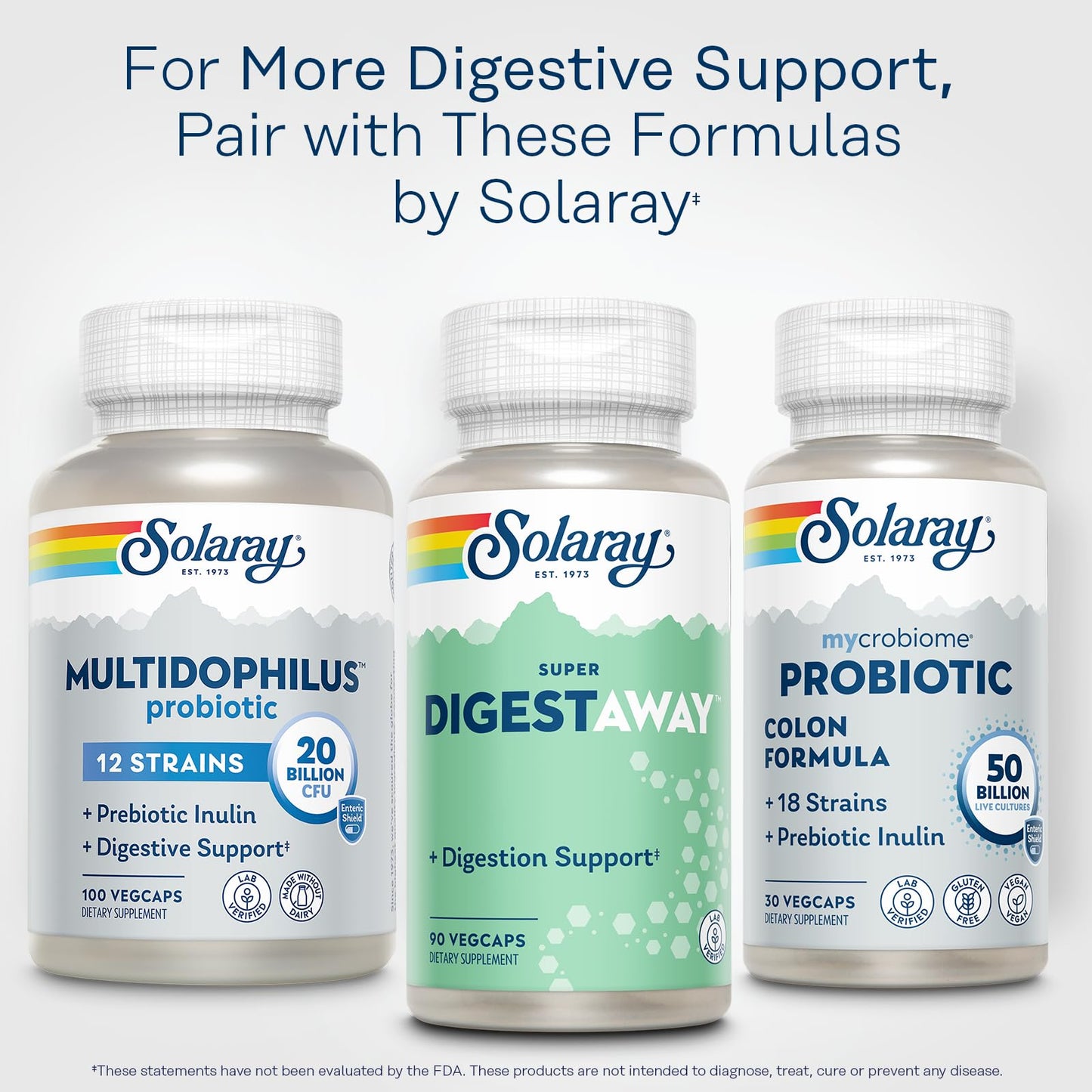 SOLARAY Super Digestaway Digestive Enzymes - Pancreatin, Papain & Ginger | Lab Verified | 90 VegCaps