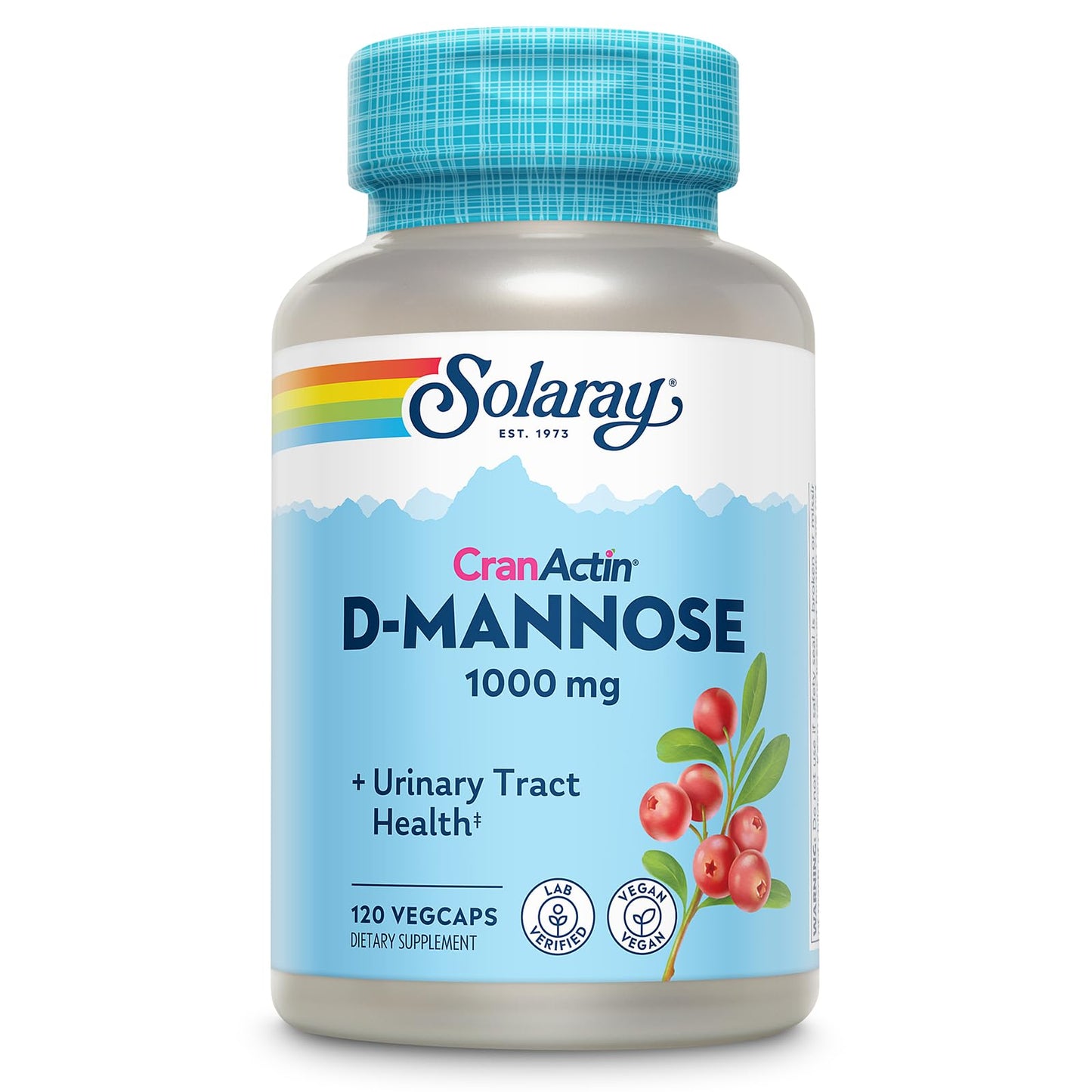 SOLARAY D-Mannose 1000mg with CranActin Cranberry Extract - Vegan Urinary Tract Support + Vitamin C