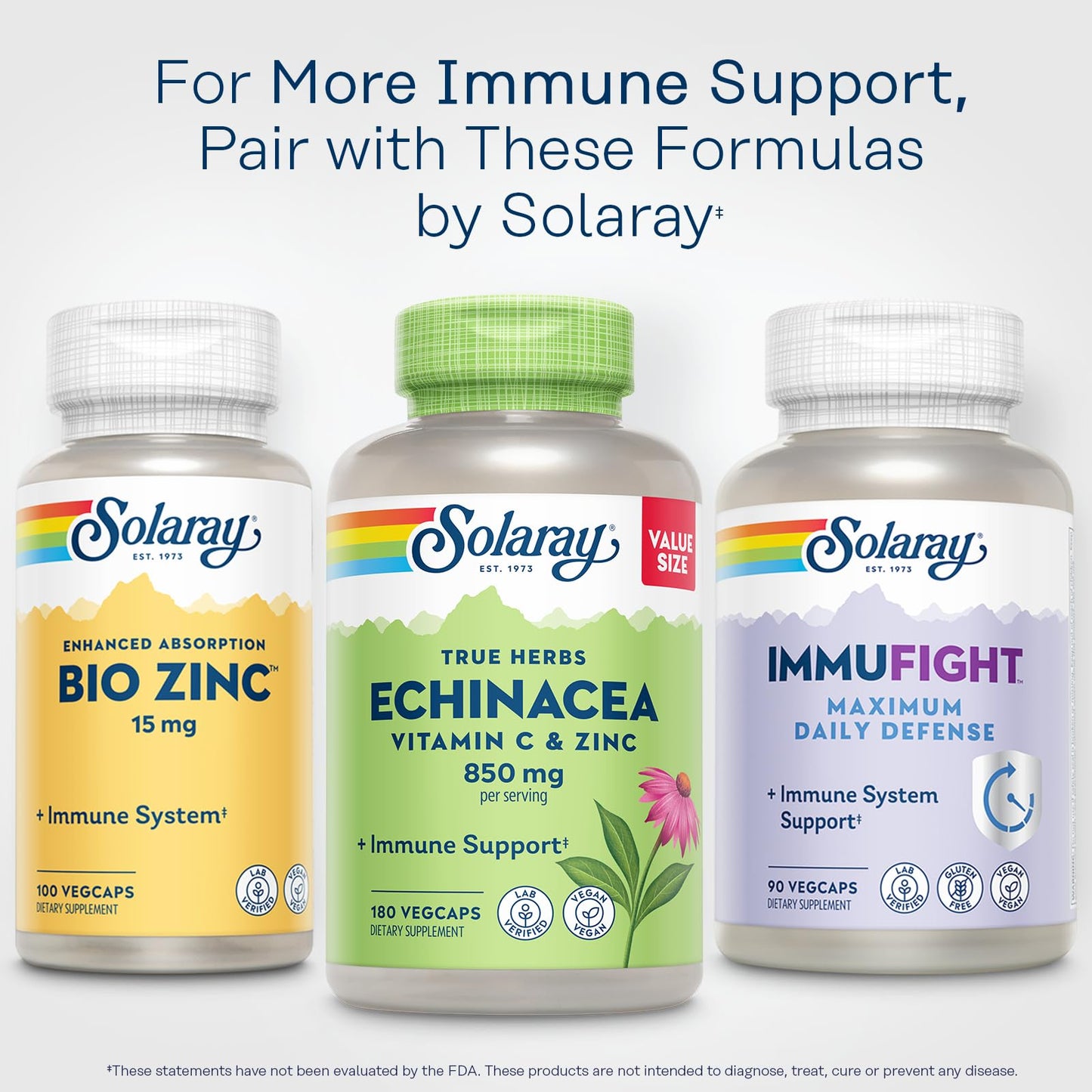 SOLARAY Echinacea Vitamin C & Zinc 850mg – Immune Support Capsules | Vegan, Lab Verified, 180 VegCaps