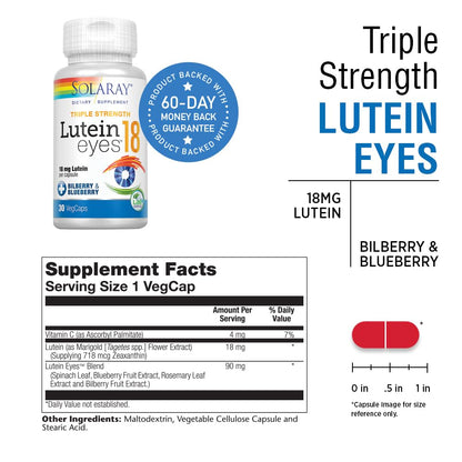 SOLARAY Triple Strength Lutein Eyes, 18 mg | Eye & Macular Health Support Supplement w/Naturally Occurring Lutein and Zeaxanthin | Non-GMO | 30 Count