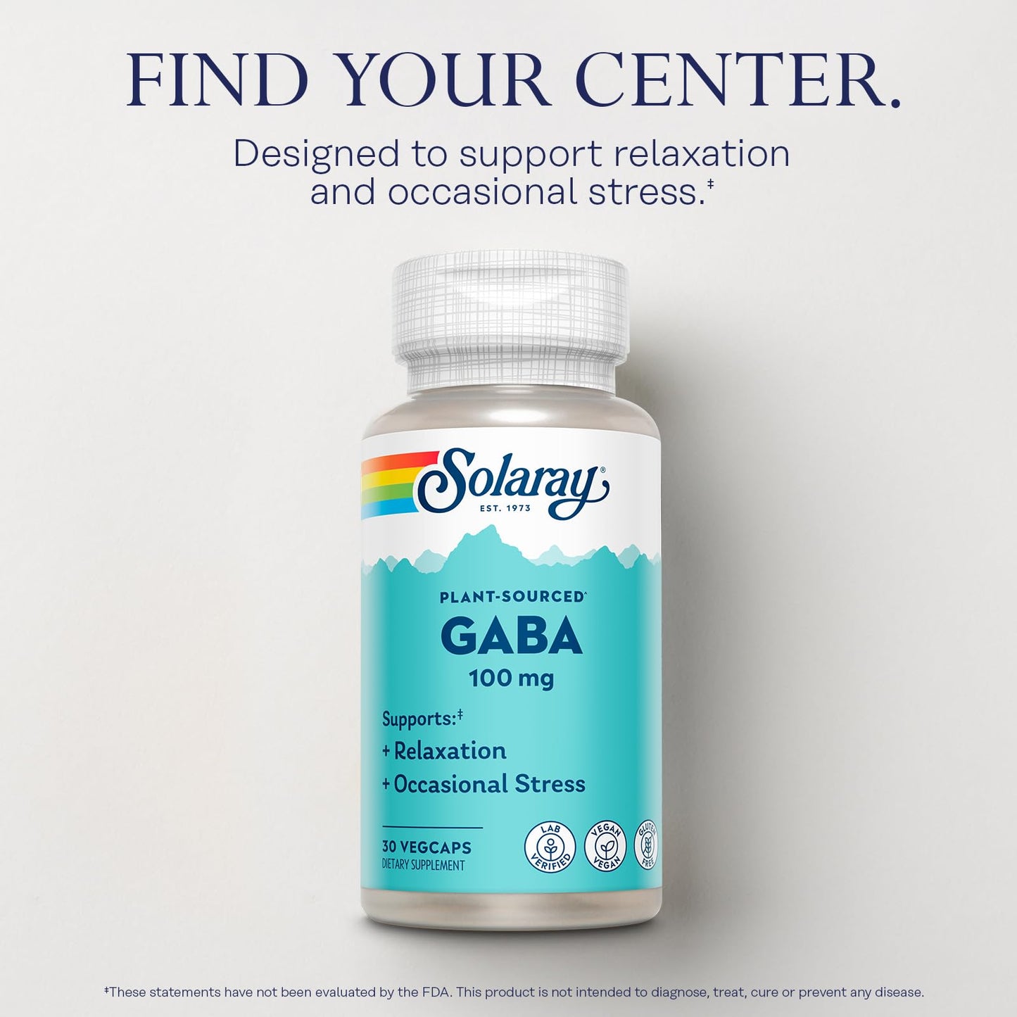 SOLARAY Plant-Sourced GABA 100 mg | Relaxation & Mood Support | Vegan & Gluten Free
