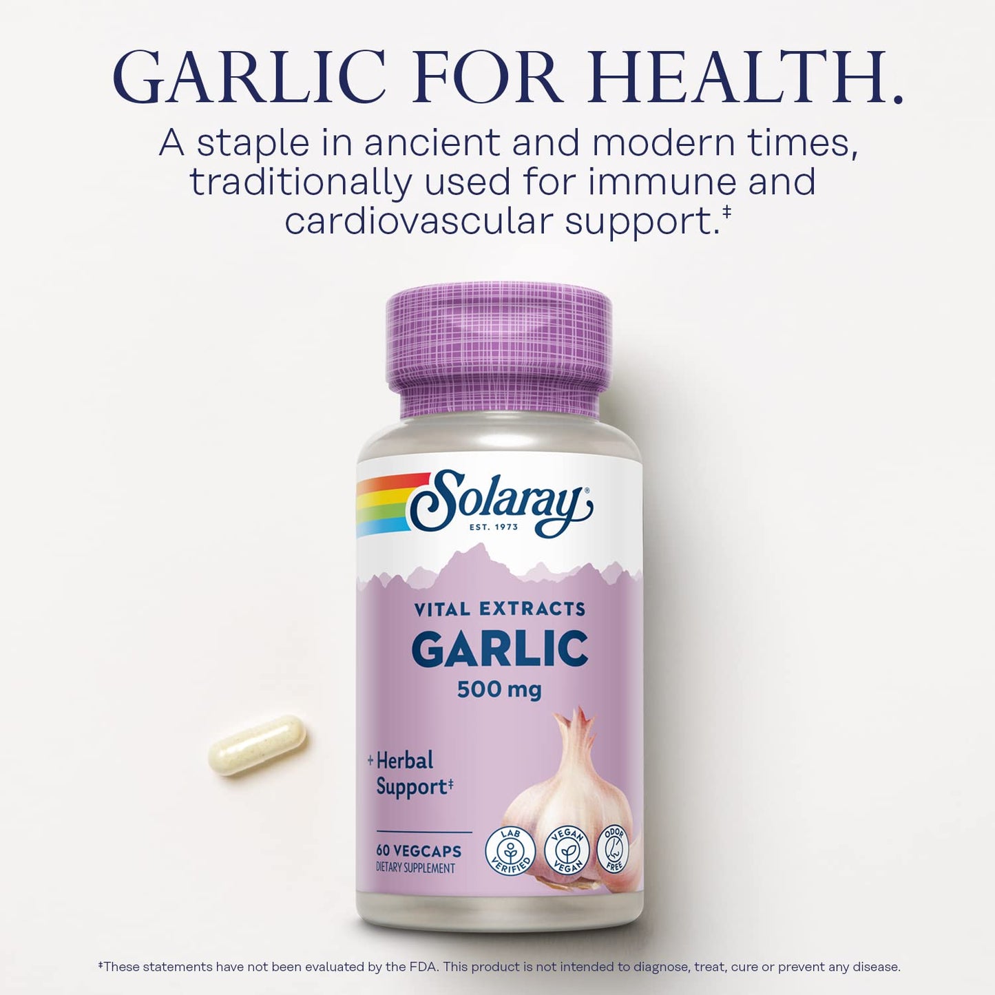 Solaray Garlic 500mg – Odorless Enteric VegCaps for Heart Health & Immunity