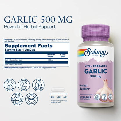 Solaray Garlic 500mg – Odorless Enteric VegCaps for Heart Health & Immunity