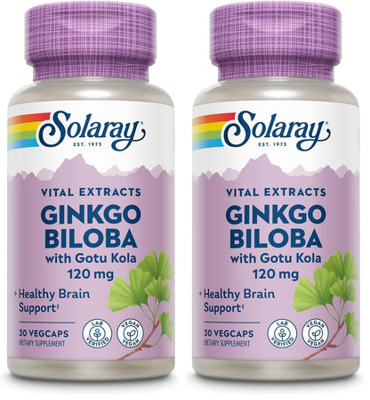 Solaray Ginkgo Biloba with Gotu Kola – Brain Health, Vegan, Lab Verified, 60-Day Guarantee (Pack of 2)