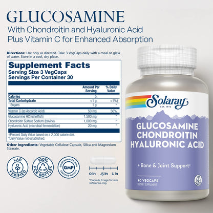 SOLARAY Glucosamine Chondroitin Hyaluronic Acid 1500/1000/20mg – 90 Capsules