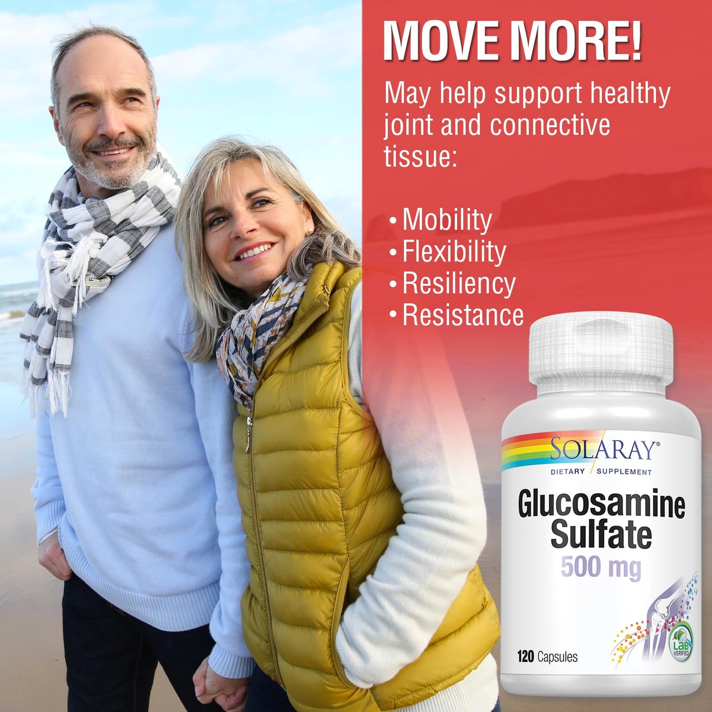 SOLARAY Glucosamine Sulfate 500 mg – Joint Health & Flexibility (60 Servings, 120 CT)