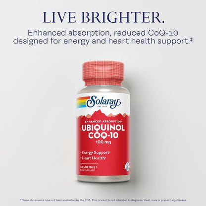 SOLARAY Ubiquinol CoQ-10 100 mg – Reduced CoQH2 for Enhanced Absorption | Energy & Heart Health | 60-Day Guarantee | 30 Servings