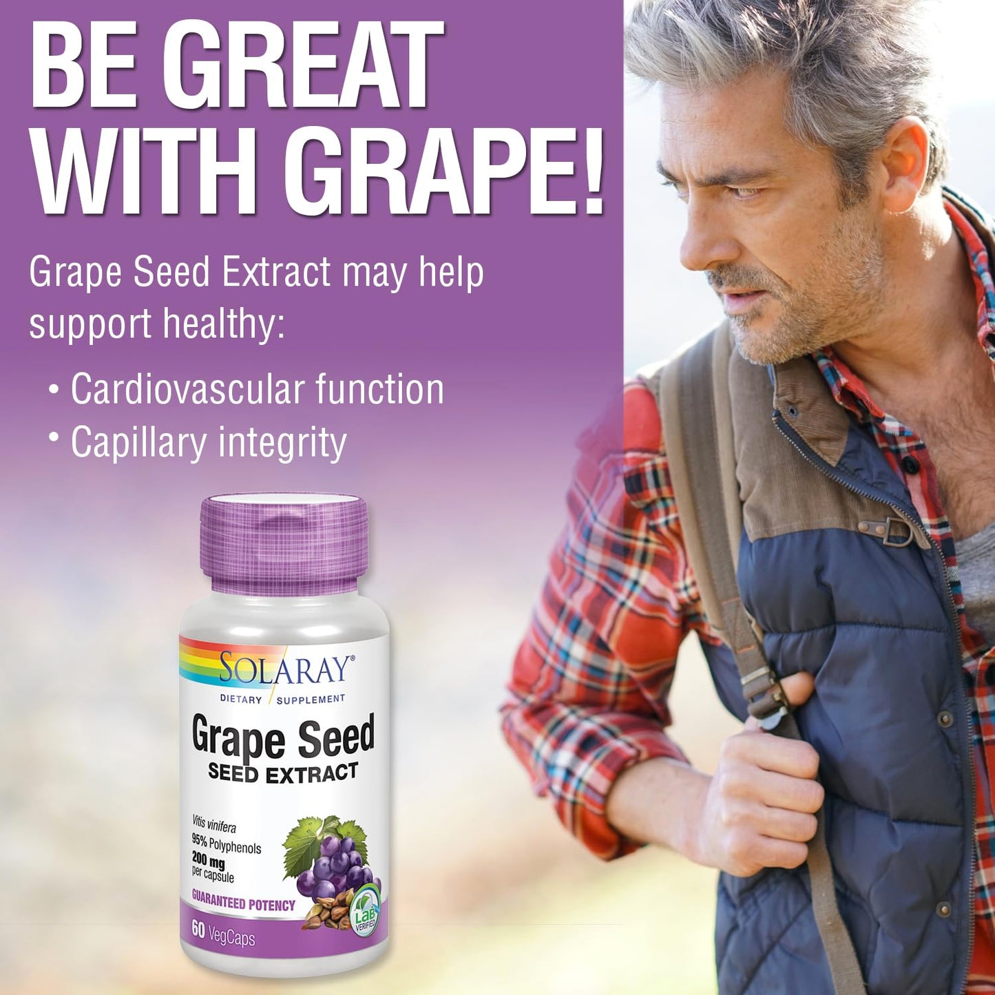 SOLARAY Grape Seed Extract 200 mg + Bioflavonoid Complex | Heart Health Support | 60 VegCaps