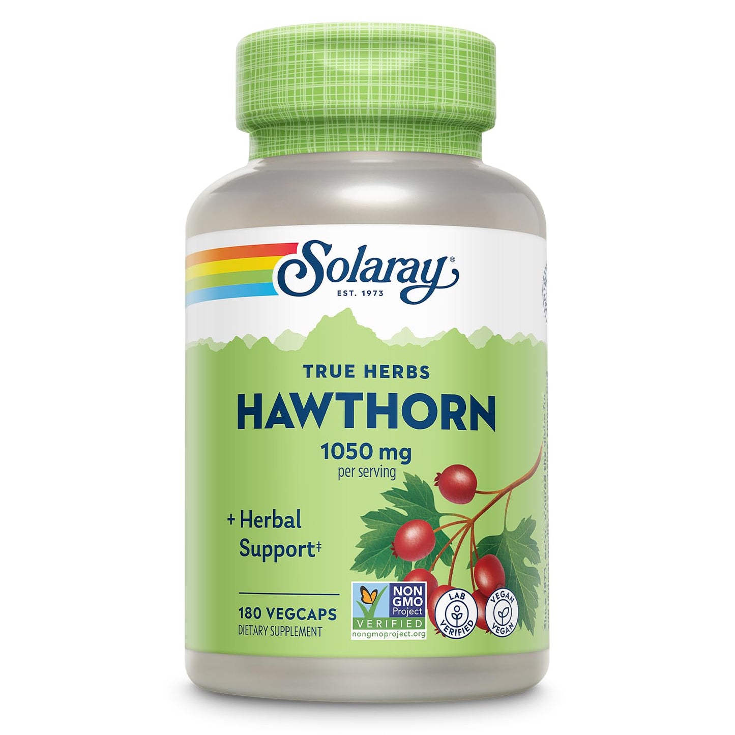SOLARAY Hawthorn Berry Capsules 1050 mg – Vegan Whole Berry Supplement