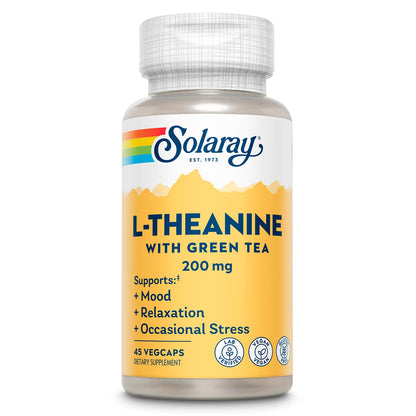 SOLARAY L-Theanine 200mg with Green Tea – Mood Support & Relaxation, 45 VegCaps