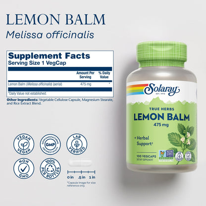 SOLARAY Lemon Balm Aerial 475 mg – Mental Calm, Relaxation & Rest Support