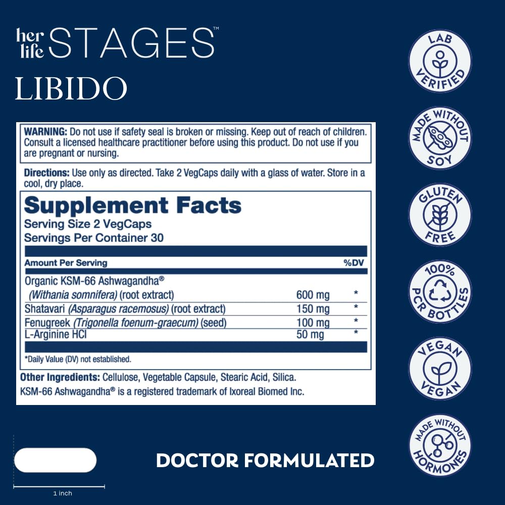 SOLARAY Libido Life Stages – Natural Lubrication & Libido Support for Women | Shatavari, Fenugreek, Ashwagandha | 60 VegCaps