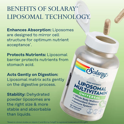 SOLARAY Liposomal Multivitamin for Men & Women | High Potency, Enhanced Absorption, 30 Servings, 60 VegCaps