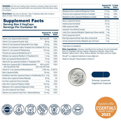 SOLARAY Liposomal Multivitamin for Men & Women | High Potency, Enhanced Absorption, 30 Servings, 60 VegCaps