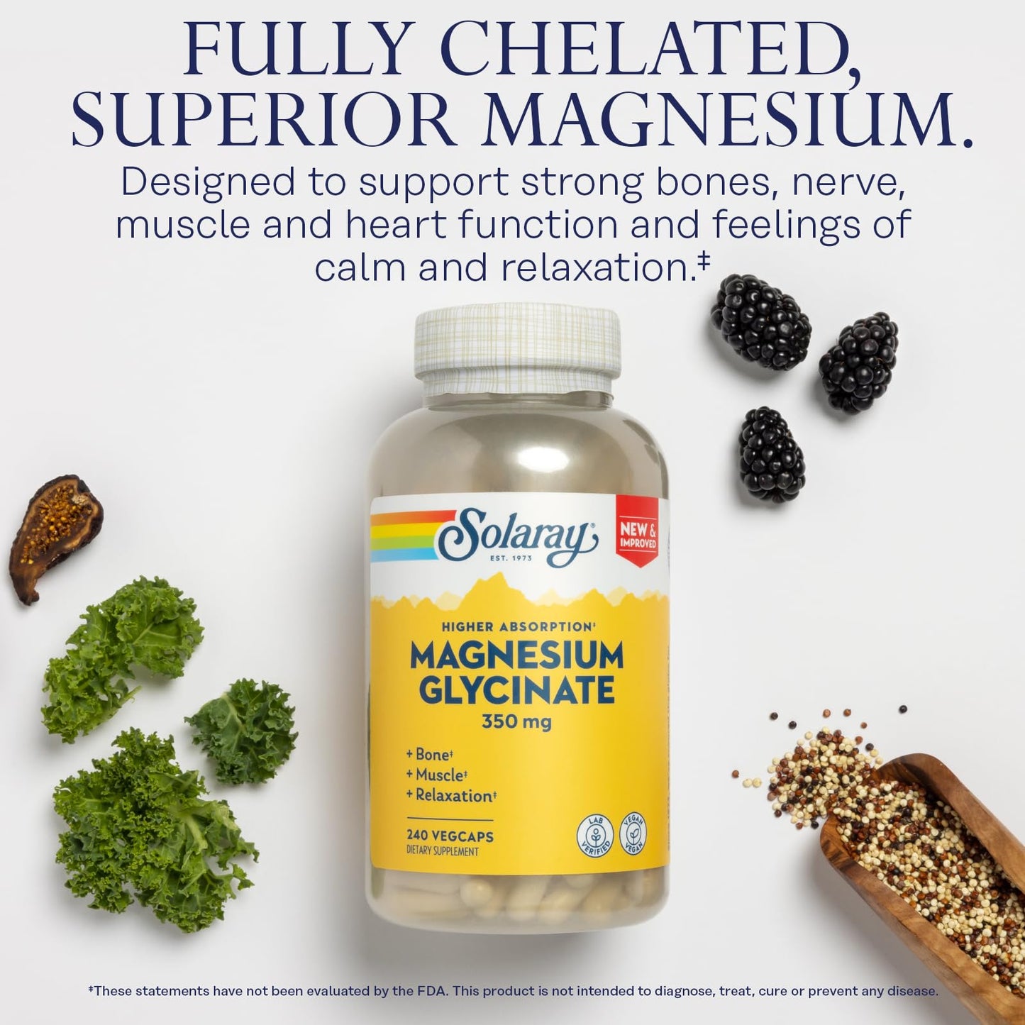 Solaray Magnesium Glycinate with BioPerine – Fully Chelated Bisglycinate, High Absorption, 60 Servings, 240 VegCaps