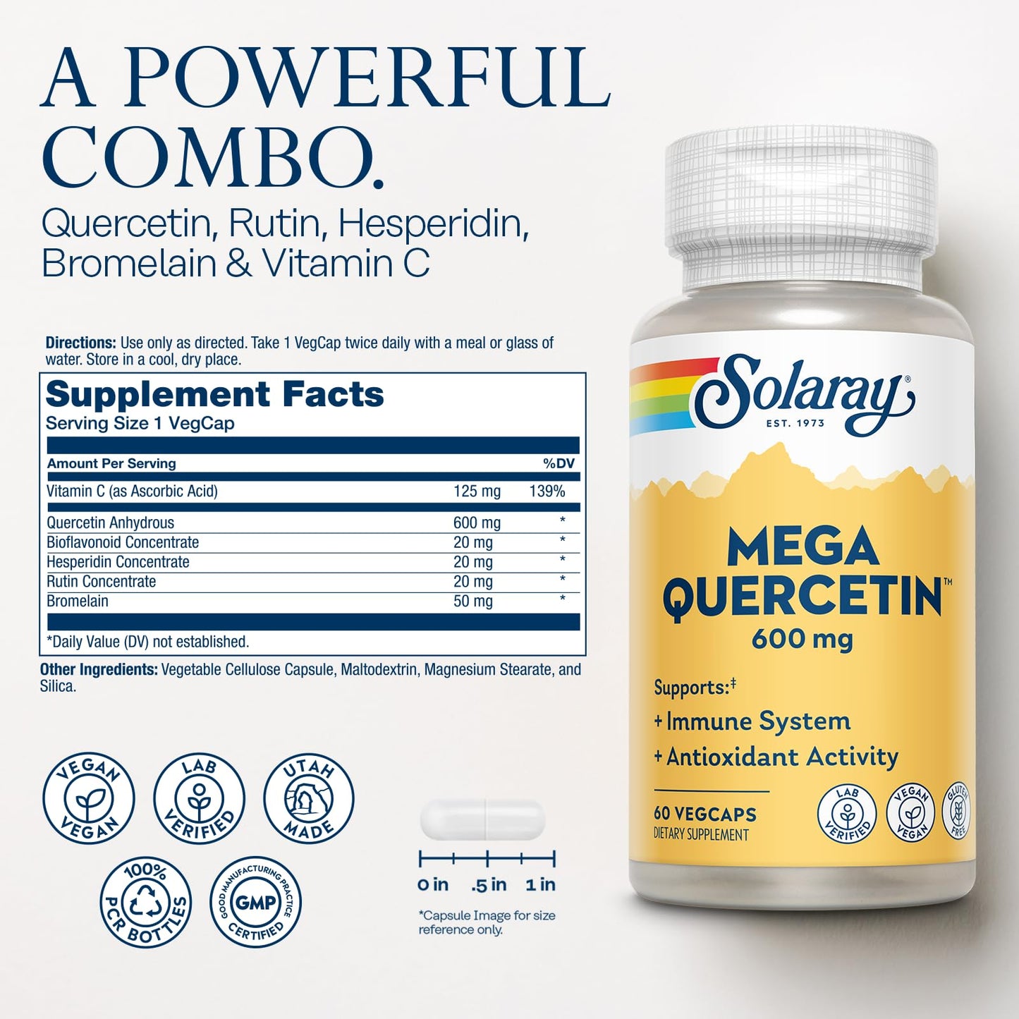 SOLARAY Mega Quercetin with Bromelain - Immune Support, Heart Health, Vegan