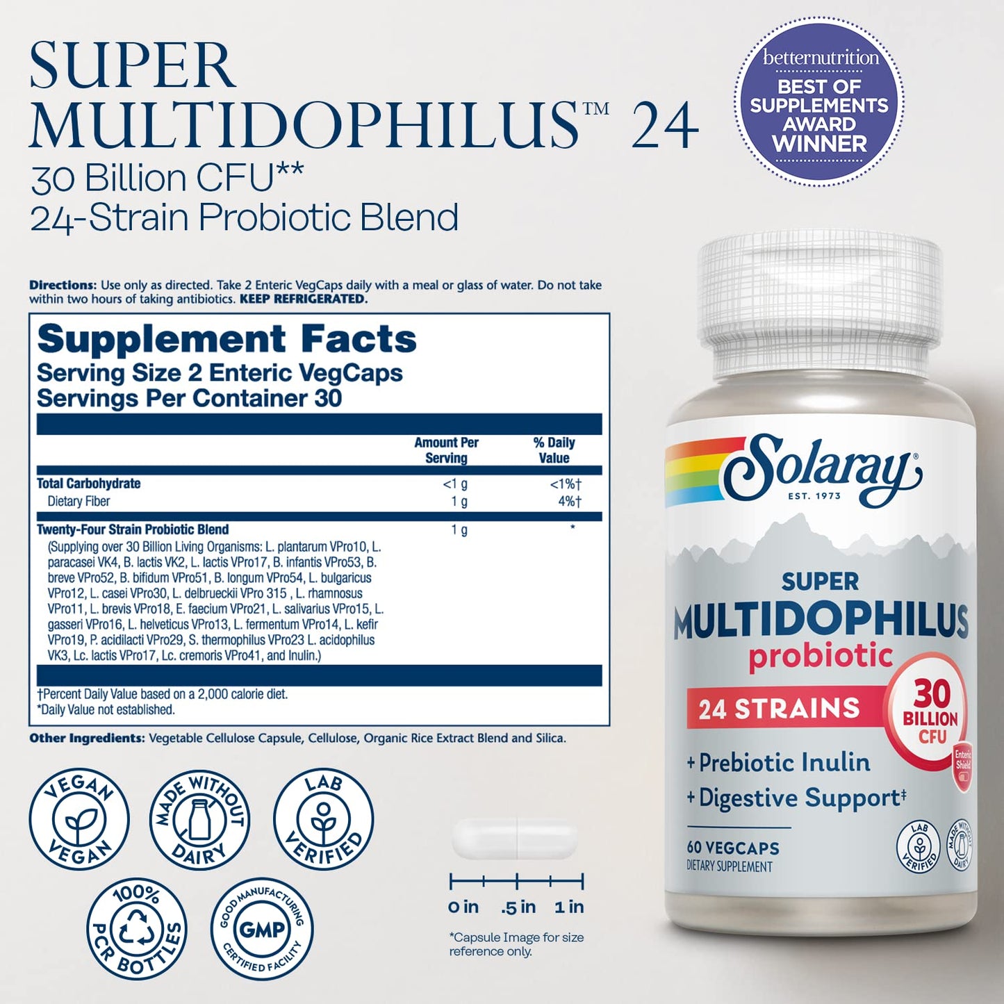 SOLARAY Super Multidophilus 24-Strain Probiotic | 30B CFU | 60 VegCaps