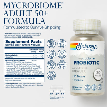 SOLARAY Mycrobiome Probiotic Adult 50+ Formula | 30B CFU, 18 Strains, 30 Servings, VegCaps