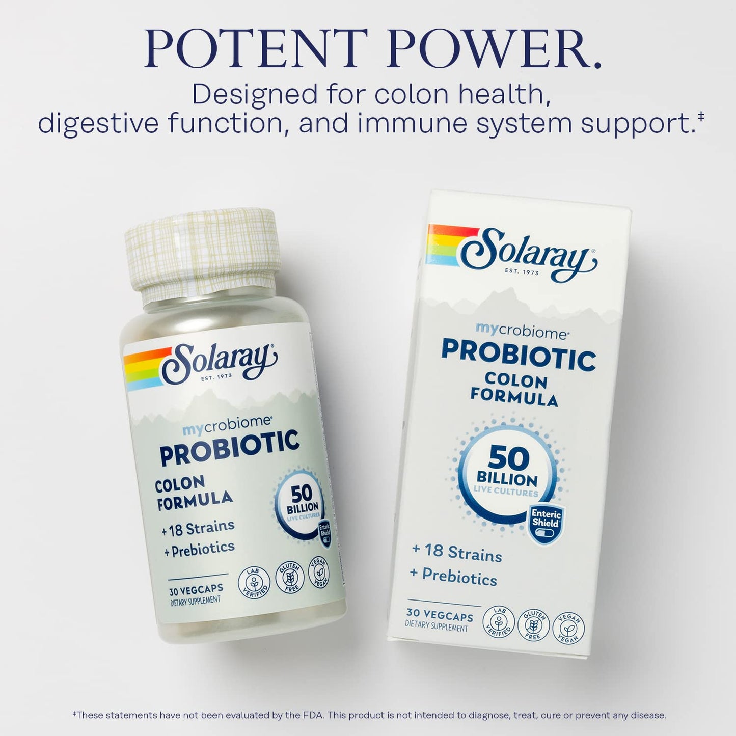 SOLARAY Mycrobiome Probiotic Colon Formula – 50B CFU, 18 Strains, Vegan