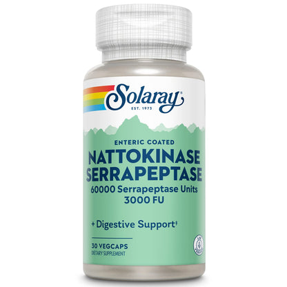 SOLARAY Nattokinase Serrapeptase - Enteric Coated, 3000 FU | Circulation & Sinus Support