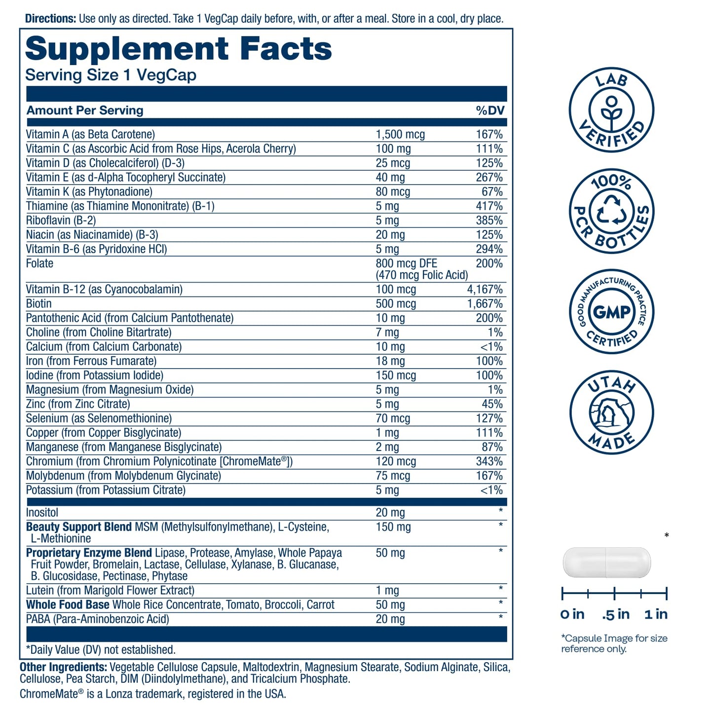 SOLARAY Once Daily Woman Multivitamin with Iron – Vitamin D, B12, Prenatal Support, 90 Serv
