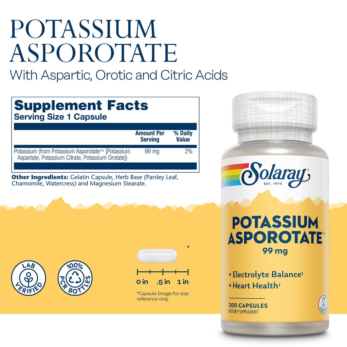 Solaray Potassium Asporotate Supplement – 99 mg, 200 Count
