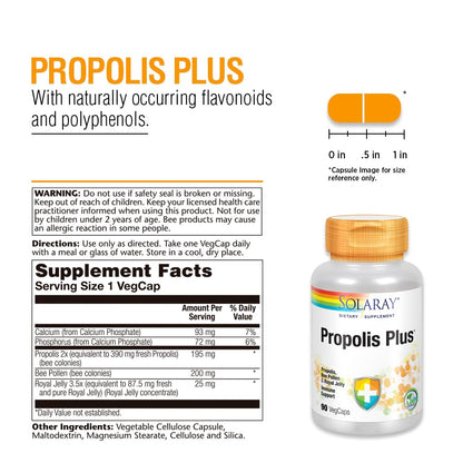 SOLARAY Propolis Plus | Immune Support with Propolis, Bee Pollen & Royal Jelly | 90 VegCaps
